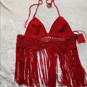 Brand new Red Frill Halter Crotchet top. Size S